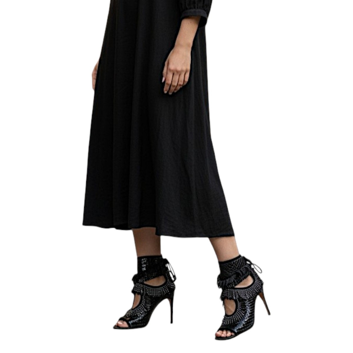Aquazzura Sexy Thing Black Python Studded Fringe Stiletto Sandals Women's 38.5